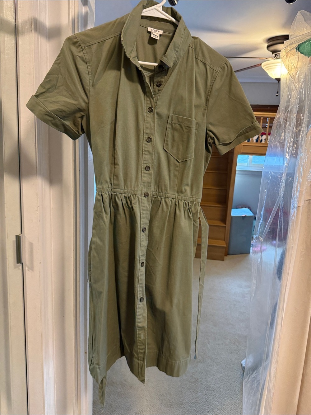 J. Crew Olive Green Button-Front Midi Dress